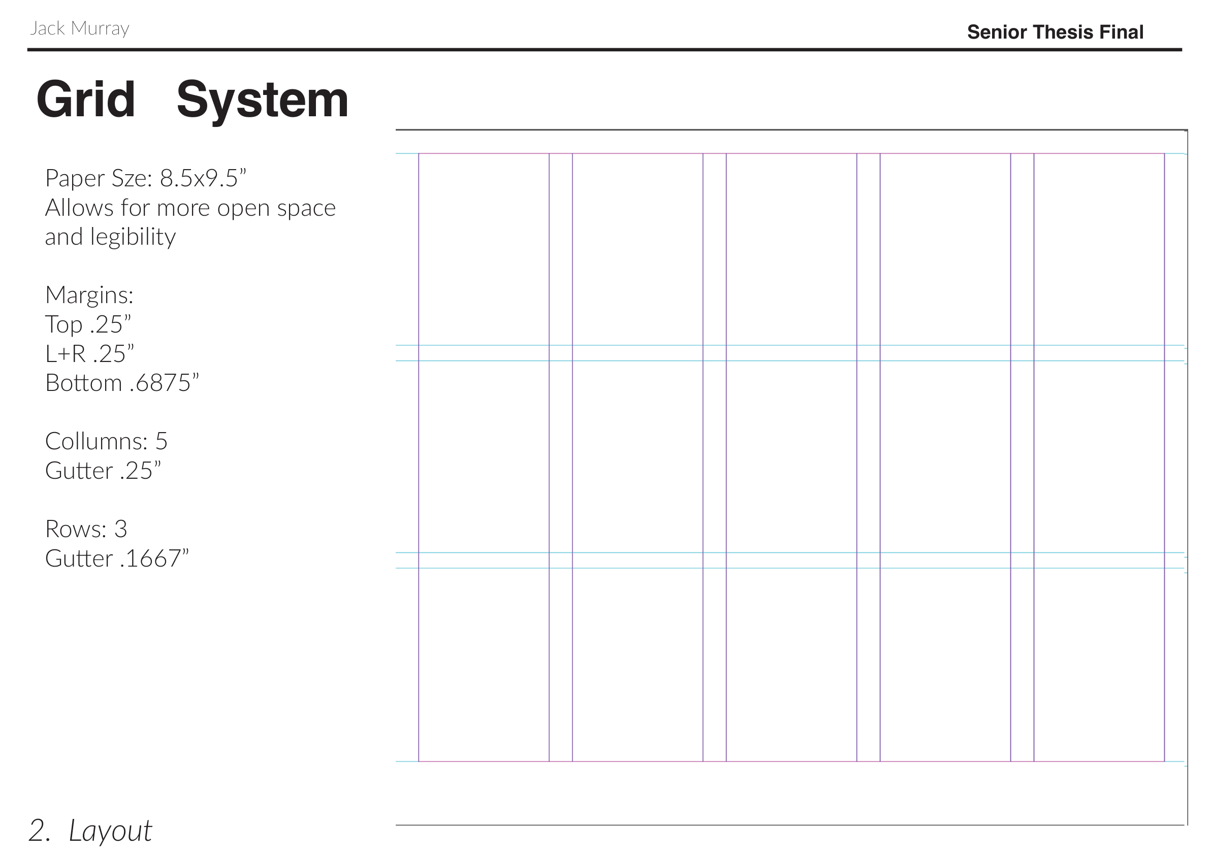 Grid System — 5-column, 3-row layout on 8.5 x 9.5 inch page