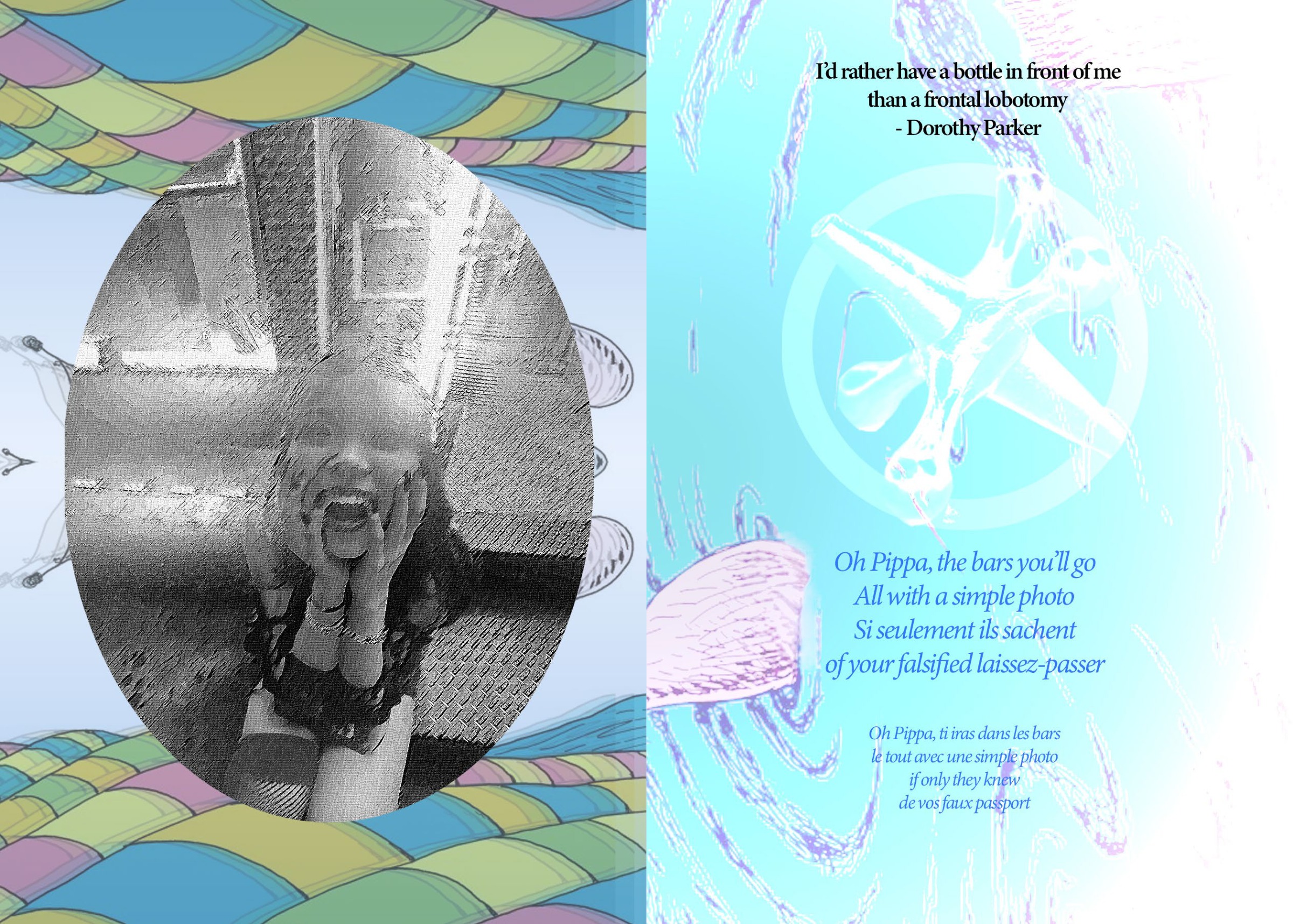 Pippa&rsquo;s Passport &mdash; opening spread, Dorothy Parker epigraph