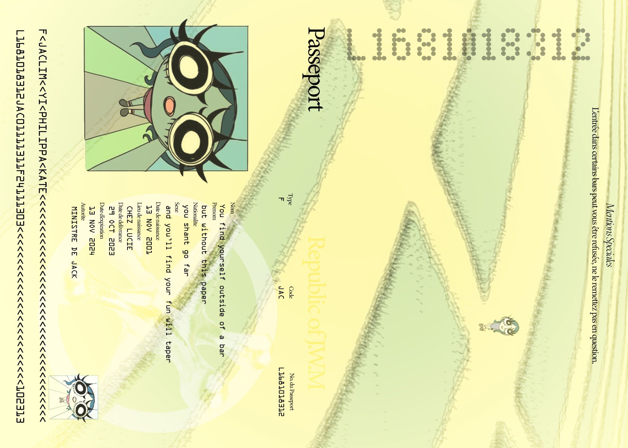 Pippa&rsquo;s Passport &mdash; inside cover, Republic of JWM