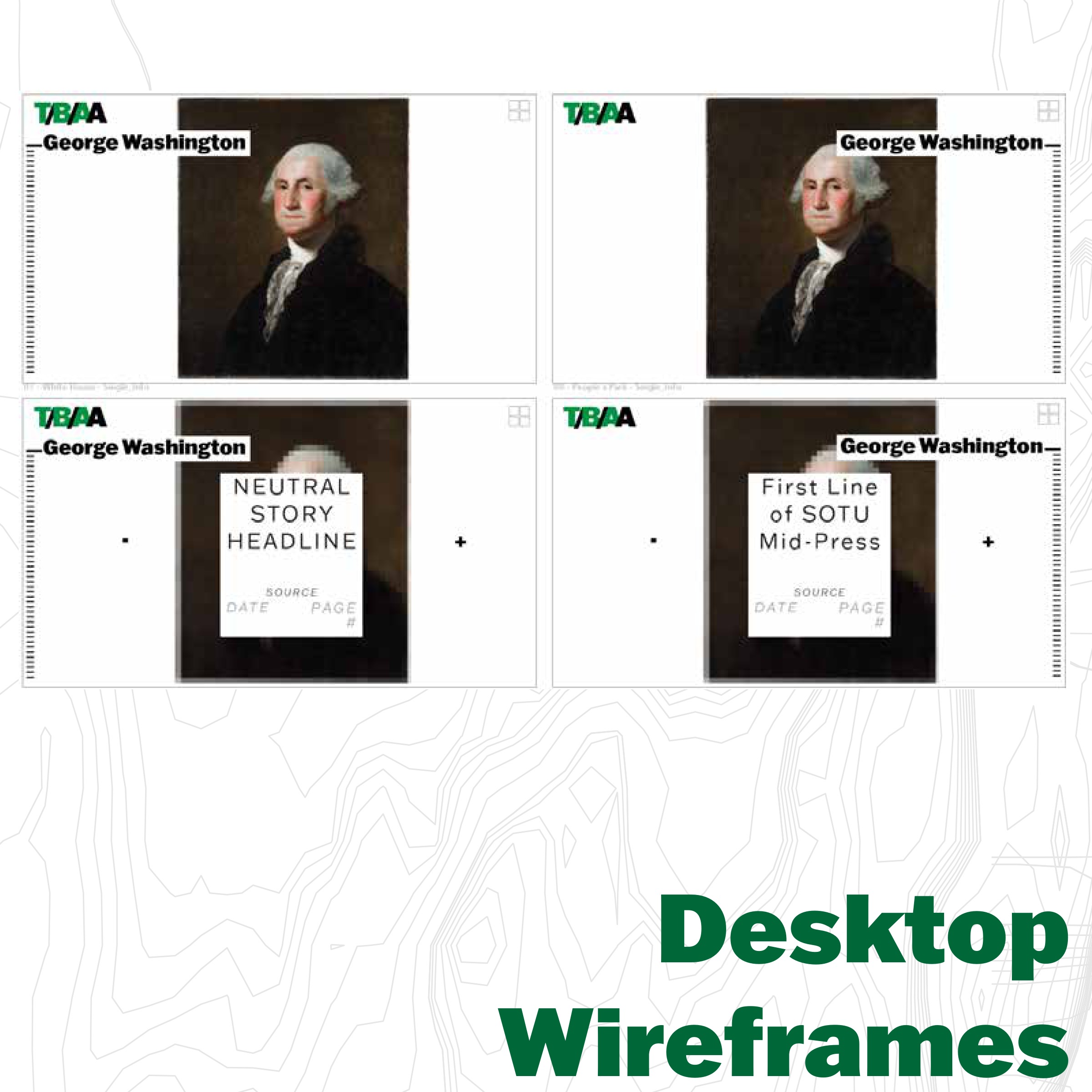 Desktop wireframes, full layout